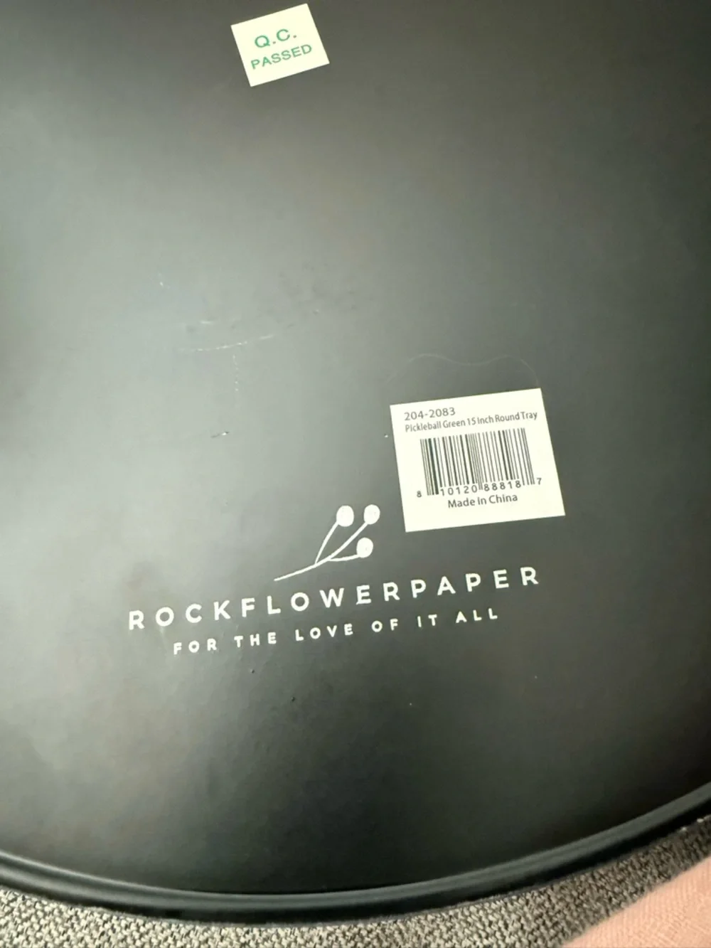 NWT Rockflowerpaper Green Pickleball 15’ Round Tray